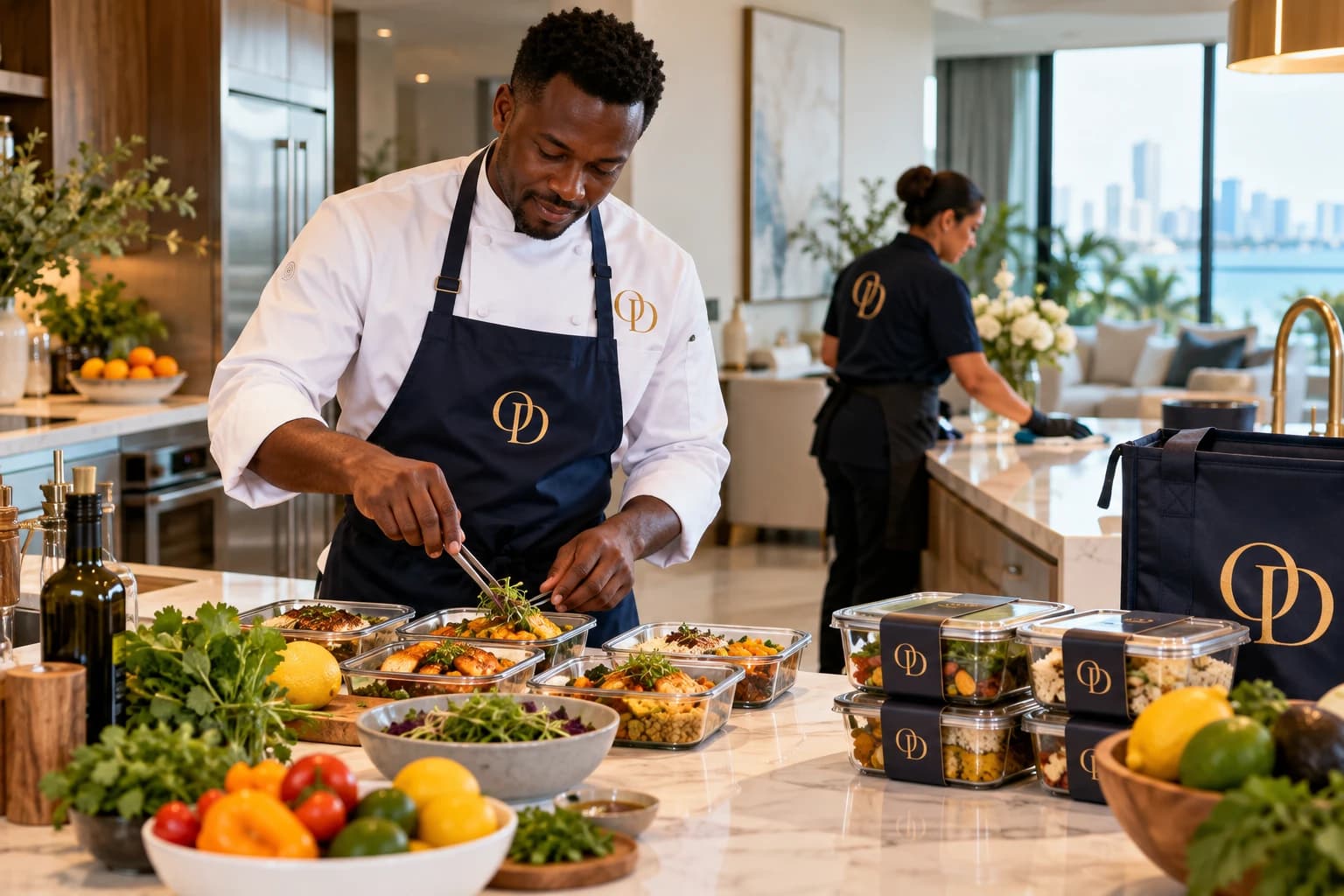 A ChefOD chef and home-care professional preparing a Complete Reset in a client's kitchen